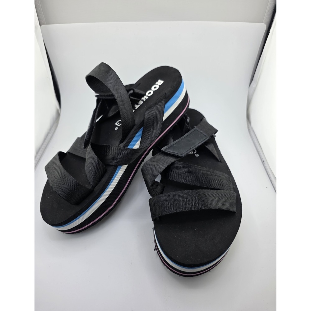 Rocket Dog Strappy Platform Sandals Striped Black Women US 10
